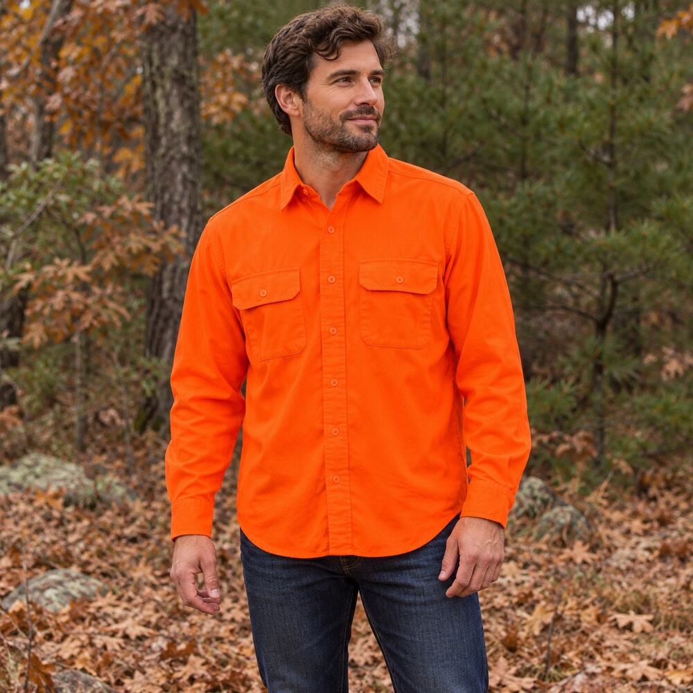 Vintage Five Brother Hunting Shirt Mens L Blaze Orange USA Made Button Up